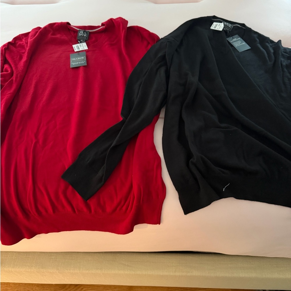 2 Jos. A. Bank Traveler Crewneck Sweaters (Black and Red)